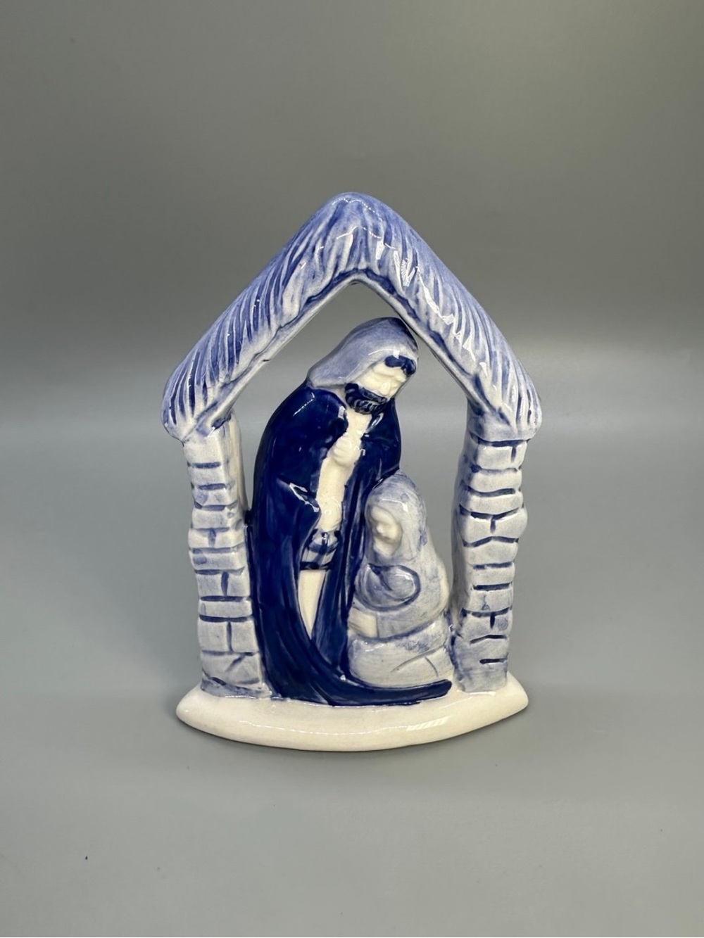 Delft blue and white Christmas holiday Nativity candlestick candle holder 5"